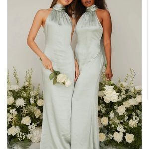 Pretty Lavish Sage Silk Maxi Dress